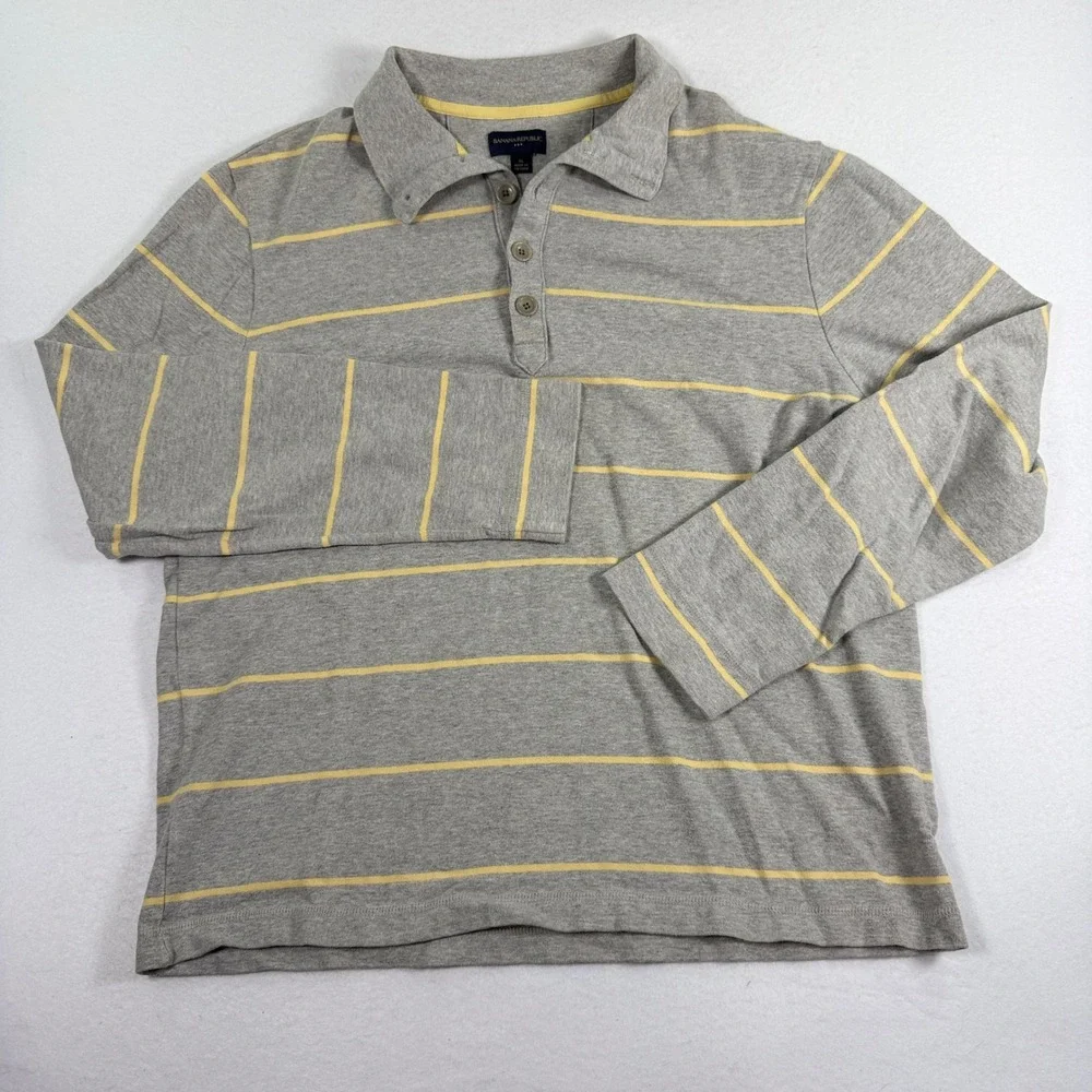 Banana Republic Jersey Knit Henley Polo Shirt Mens XL Grey Yellow Striped 2009